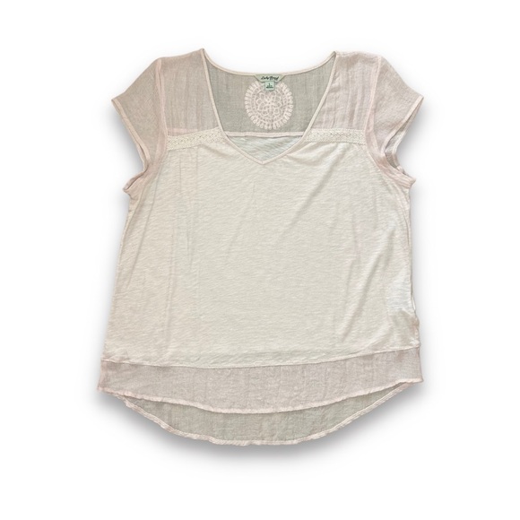 Lucky Brand Blush Pink Sheer Yoke Short Sleeve Tee Size Large - Picture 1 of 3